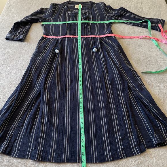 Sea New York Dress 6 Blue Striped Boho Coastal Midi Cottage Peasant Classic - Picture 13 of 14